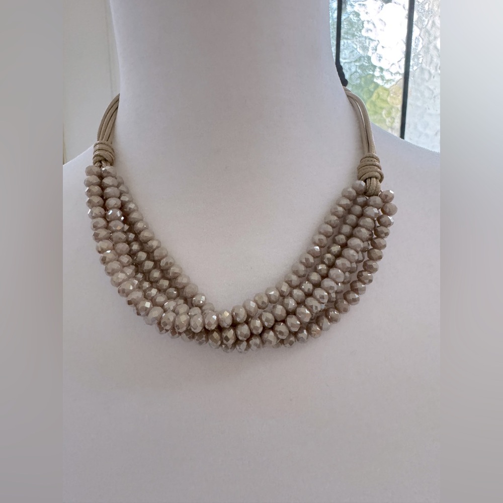 5 Layer Crystal Beaded Antique White Choker – Boho Style – Like New!